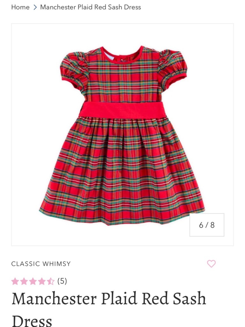 Classic Whimsy Manchester Plaid Red Sash Dress